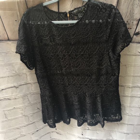 Black Lace Peplum Top- Forever 21 - 2X - Picture 4 of 13